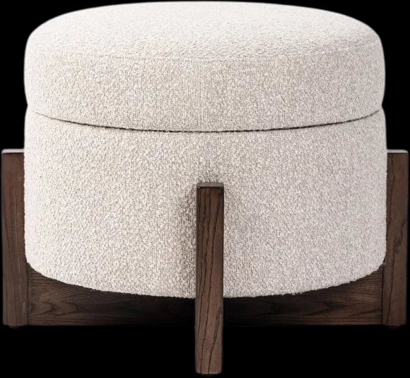 Ottoman Arlo: bouclé sobre base de madera en cruz