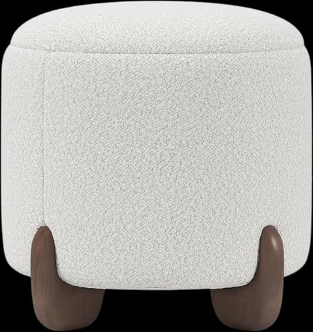 Ottoman Nodo: bouclé blanco con patas de madera