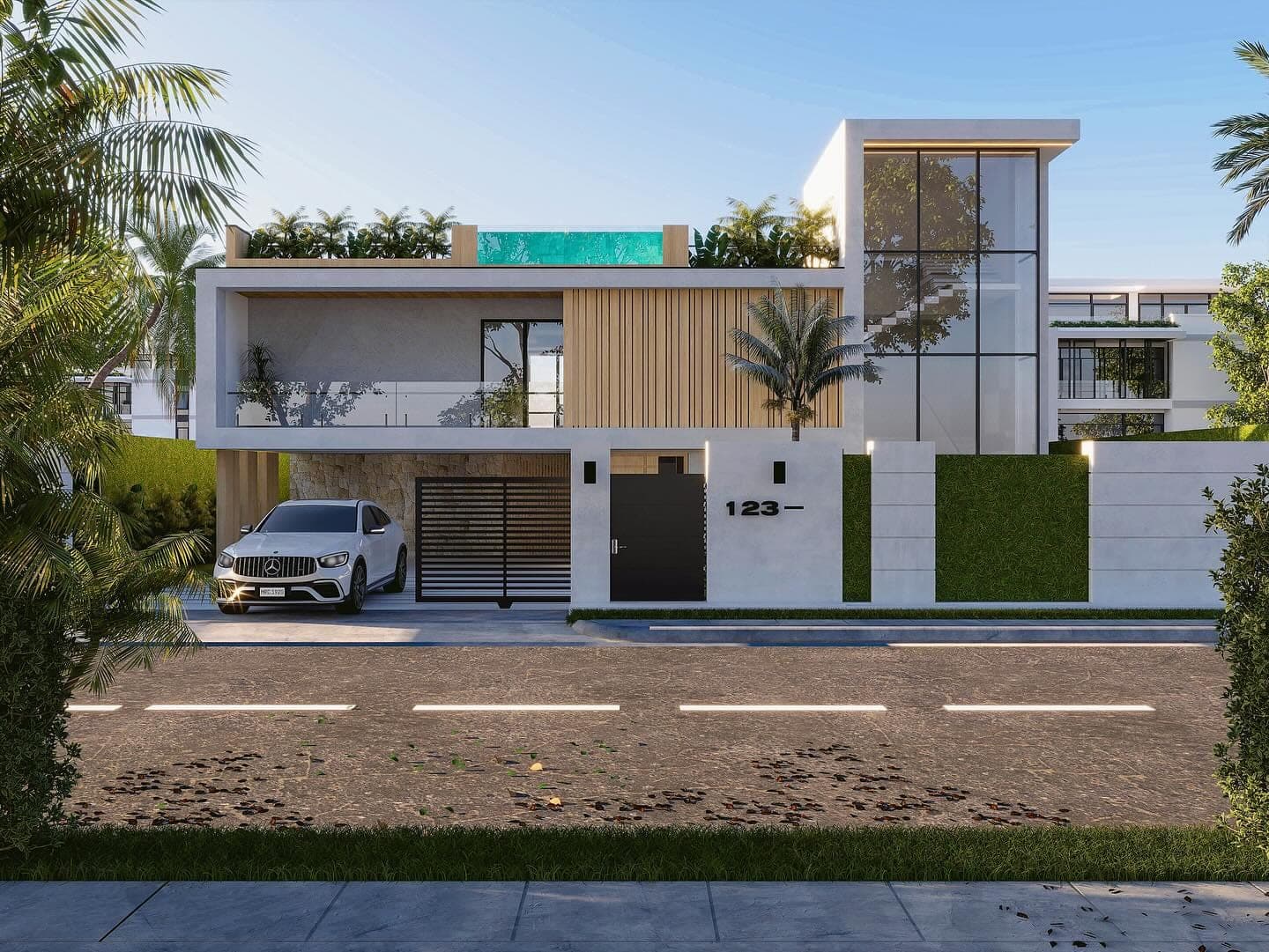 Villa con terraza y vistas abiertas